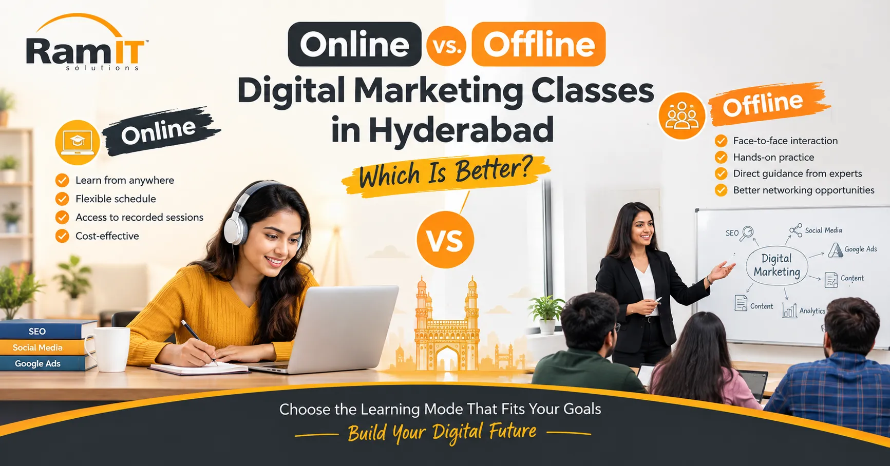 online vs. offline digital marketing classes in hyderabad which is better
